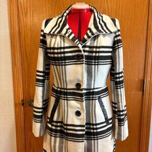 Black and White Plaid Winter Peacoat - IZ Byer - Juniors Size Medium